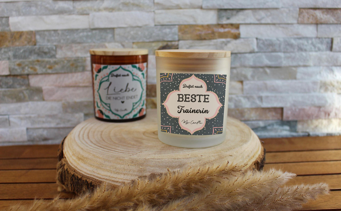 Kerze mit Botschaft - beste Trainerin