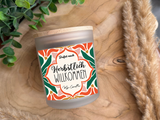 Duftkerze mit Spruch - Herbstlich Willkommen